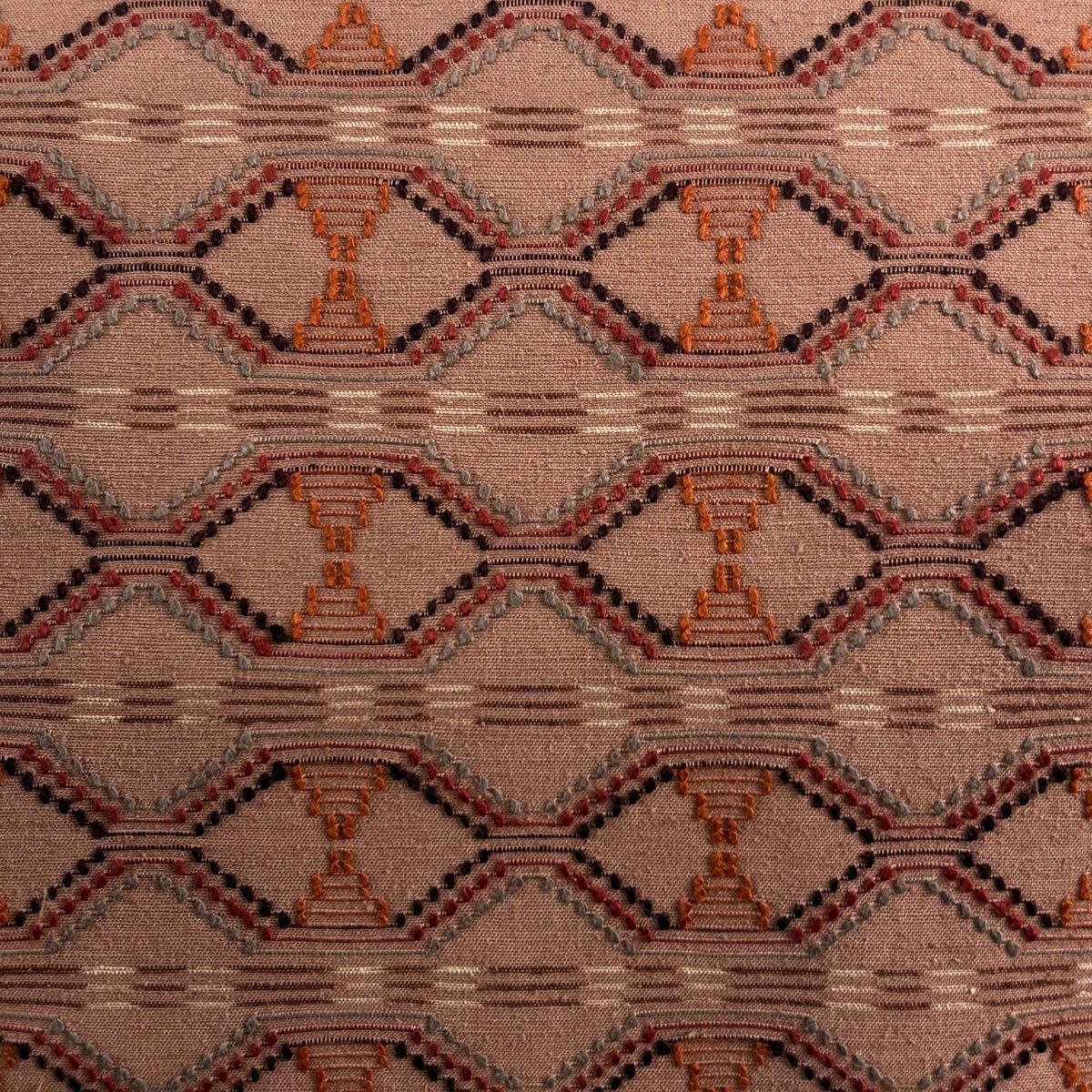 名古屋帯 幾何学模様 縞 ピンクベージュ 正絹