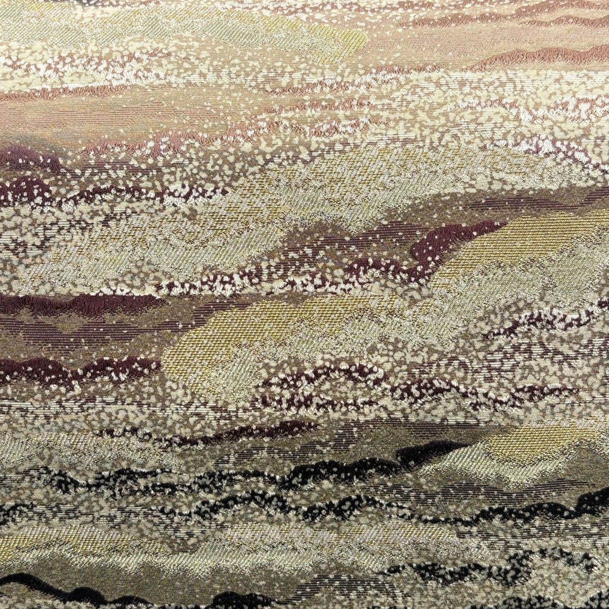 袋帯 雲海 金銀彩 小豆色 全通 正絹