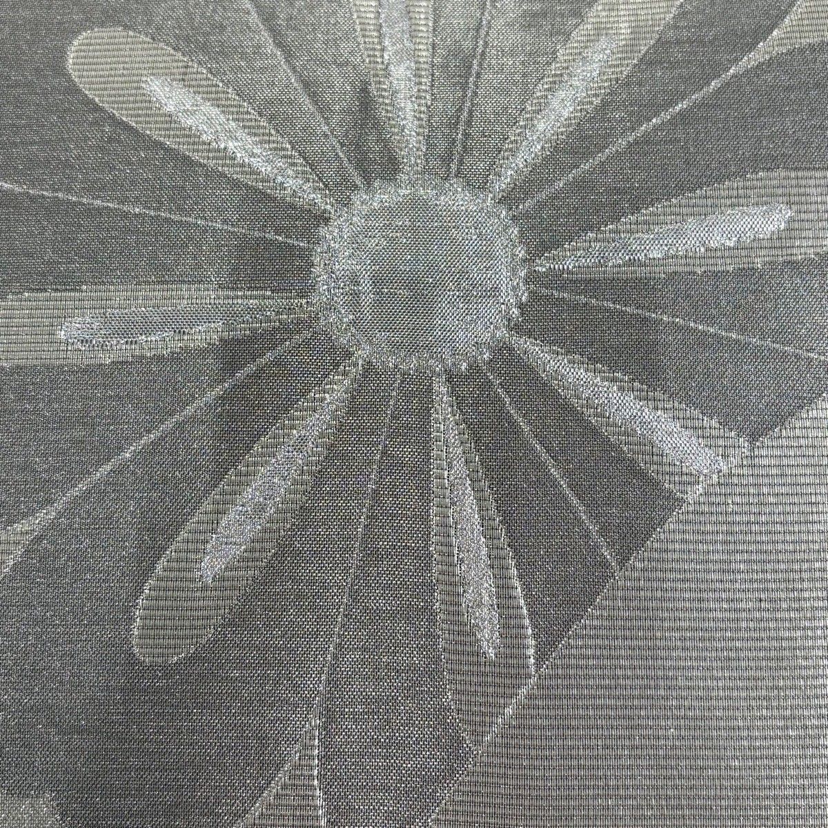 袋帯 草野一騎 落款 花 箔 銀糸 銀色 六通 正絹