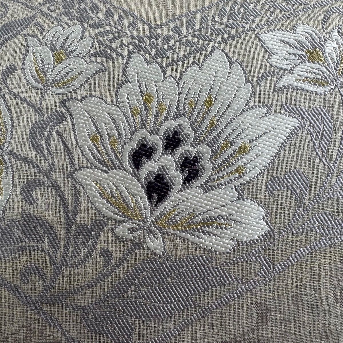 袋帯 花唐草 金糸 灰茶 六通 正絹