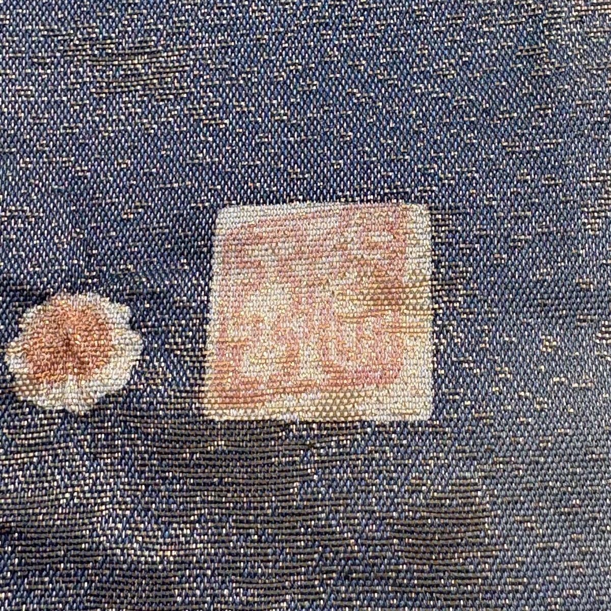  袋帯 落款 辻が花 金通し 青紫 お太鼓柄 正絹 袋帯 帯