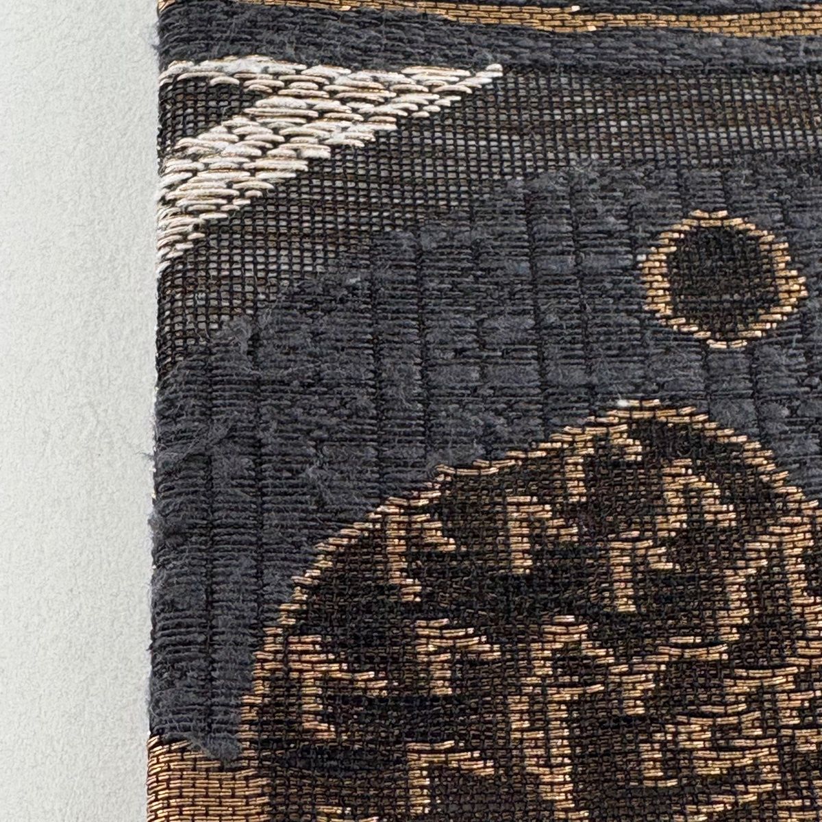  袋帯 動物 幾何学模様 金糸 ベージュ 六通 正絹 袋帯 帯