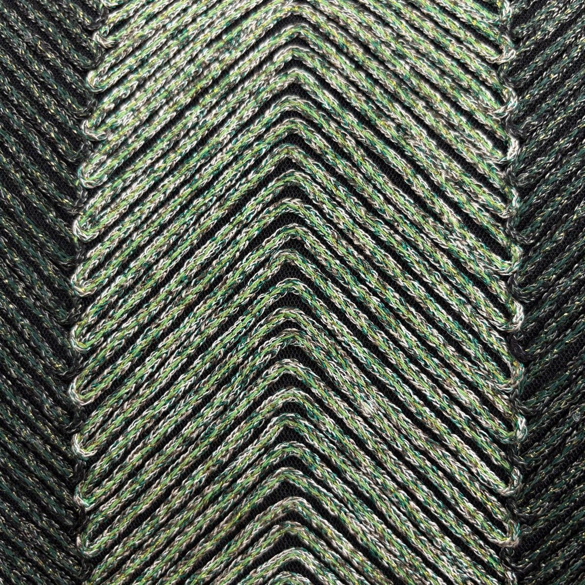 袋帯 名品 無月 落款 幾何学模様 箔 緑 全通 正絹