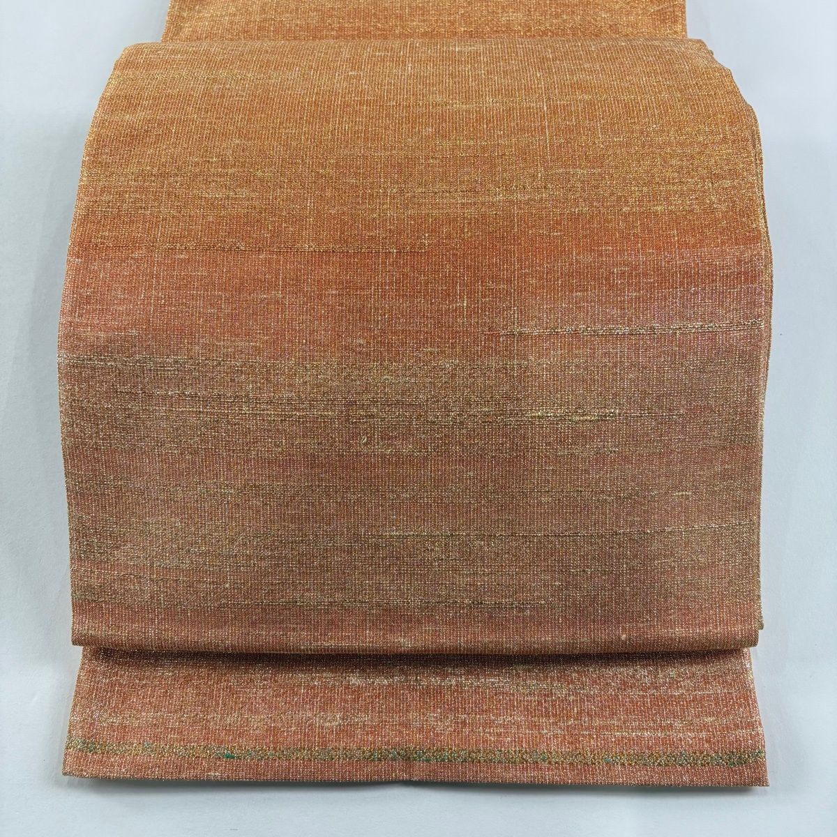 袋帯 名品 段霞文 箔 オレンジ 全通 正絹