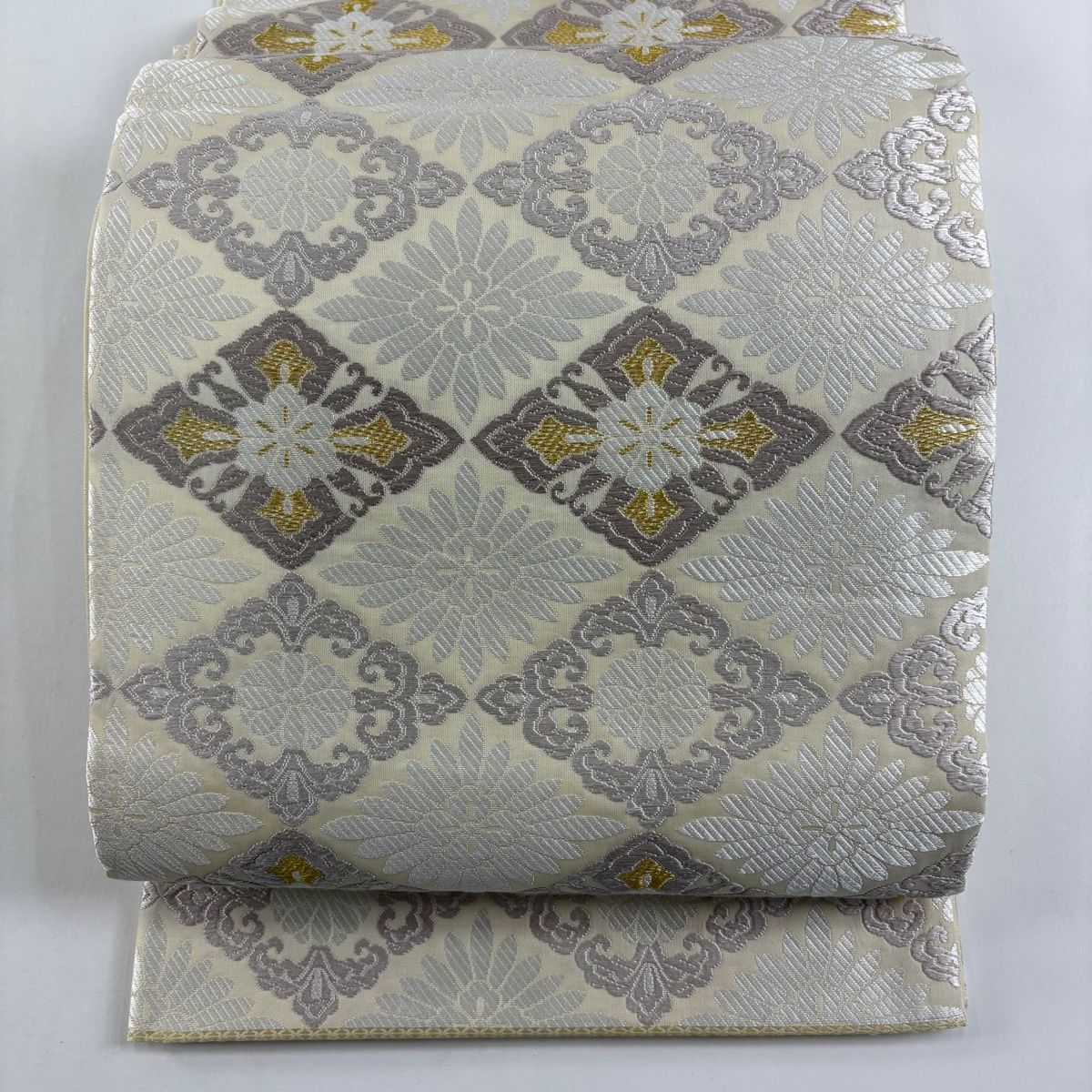 袋帯 名品 花菱 金糸 唐織 ベージュ 六通 正絹