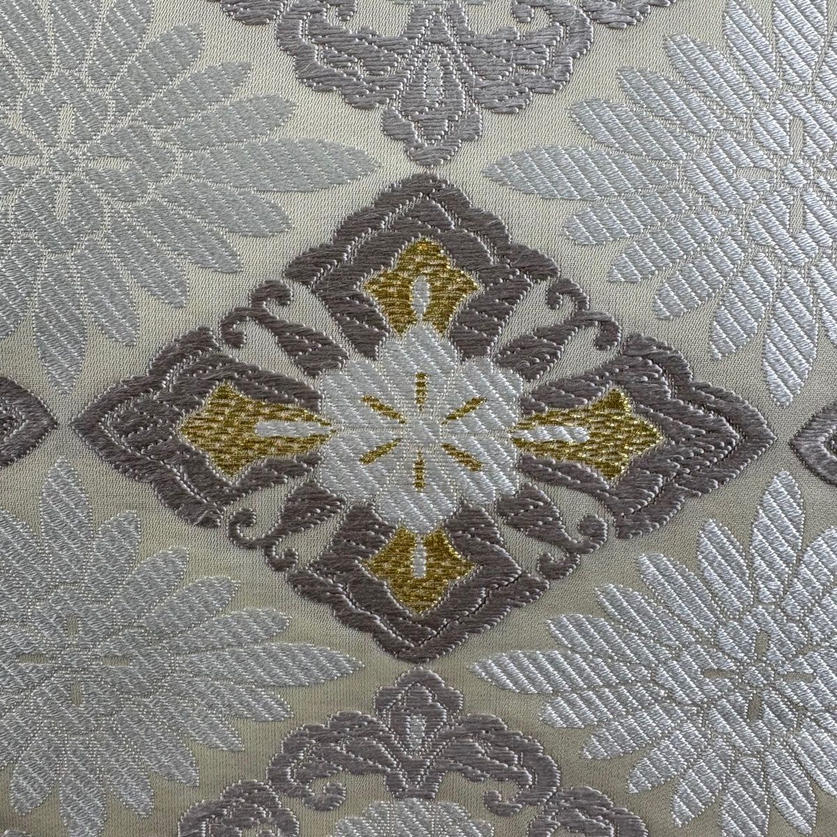 袋帯 花菱 金糸 唐織 ベージュ 六通 正絹