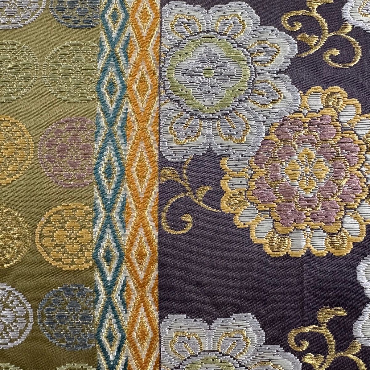 袋帯 華文 花菱 金銀糸 箔 灰紫 六通 正絹