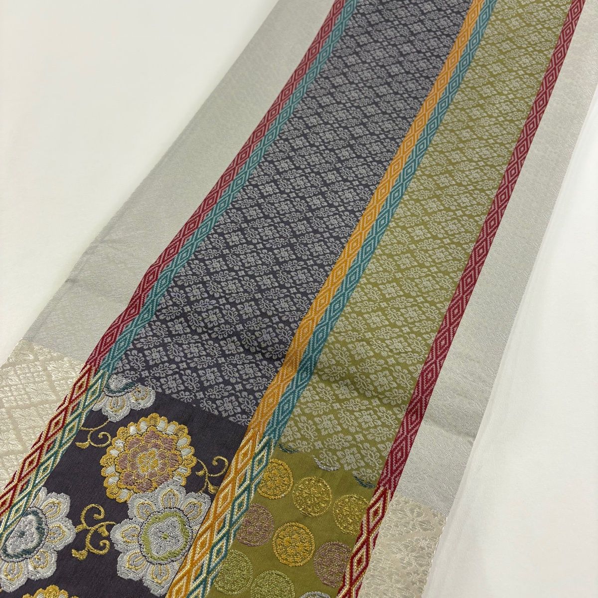  袋帯 華文 花菱 金銀糸 箔 灰紫 六通 正絹 袋帯 帯