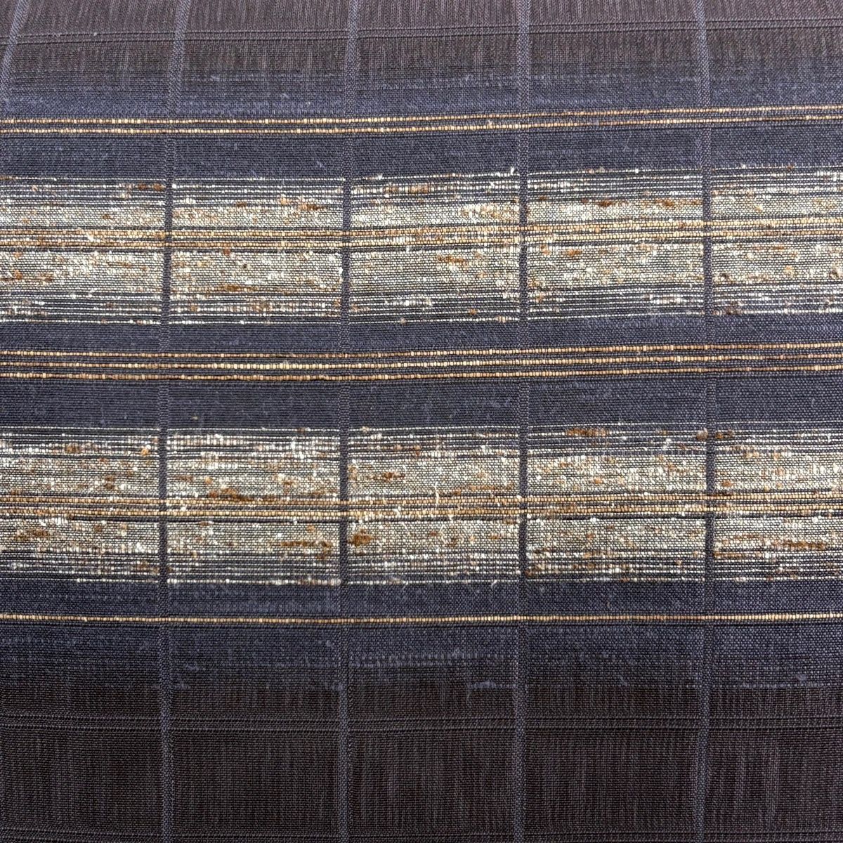 袋帯 証紙 柿渋染 縞 紫 お太鼓柄 正絹