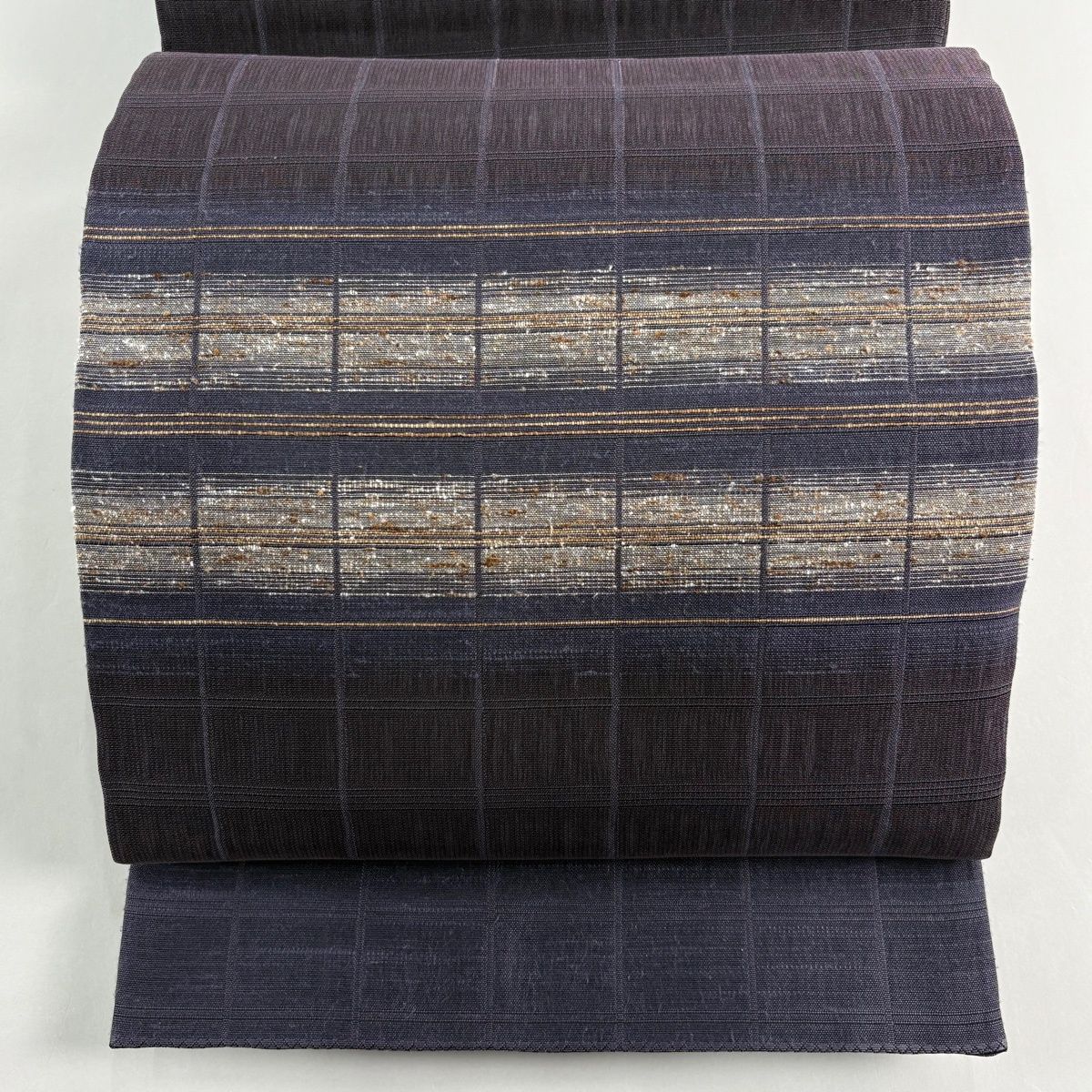 【美品】 袋帯 名品 証紙 柿渋染 縞 紫 お太鼓柄 正絹 【】