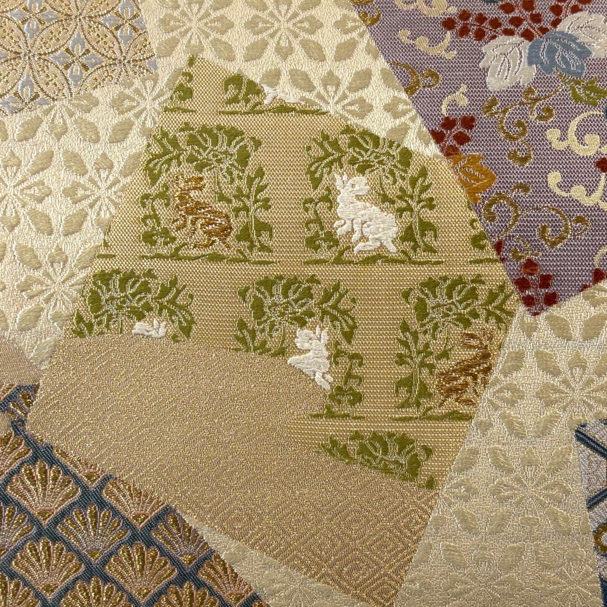 袋帯 正倉小詰 色紙 草花 金糸 ベージュ 六通 正絹