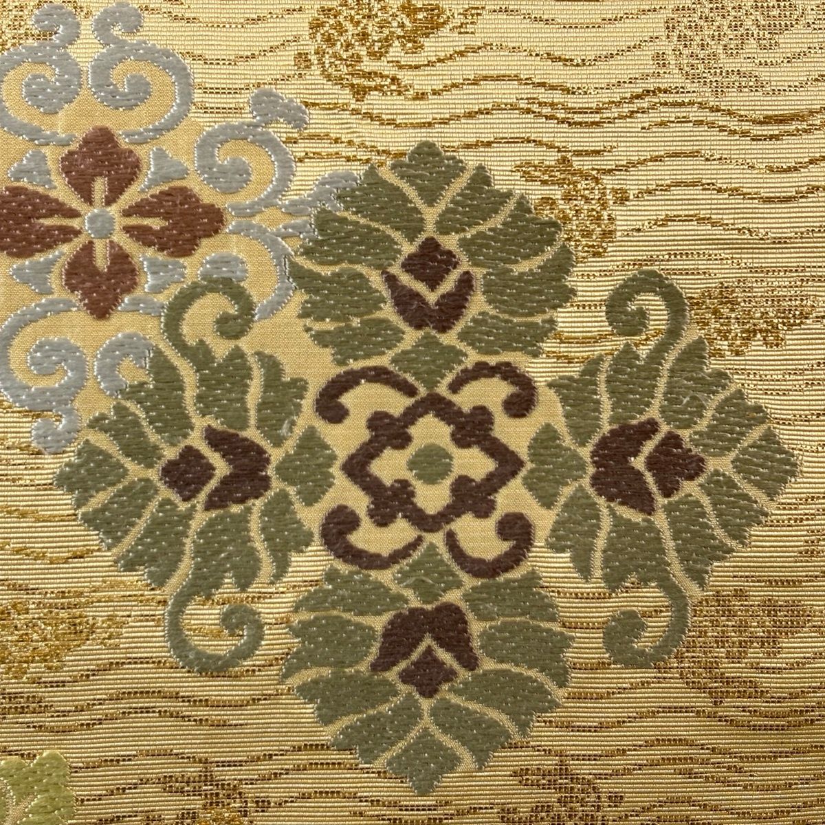 袋帯 荒磯 菱花文 箔 ベージュ 六通 正絹