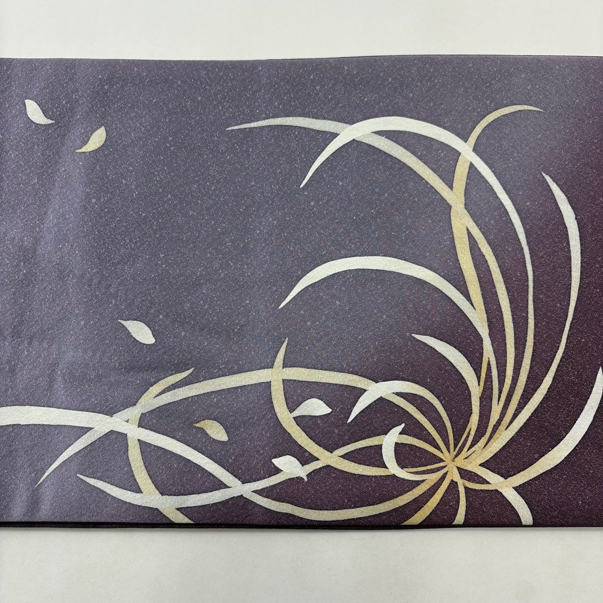  袋帯 花 花びら 銀通し 金彩 薄紫 お太鼓柄 正絹 袋帯 帯