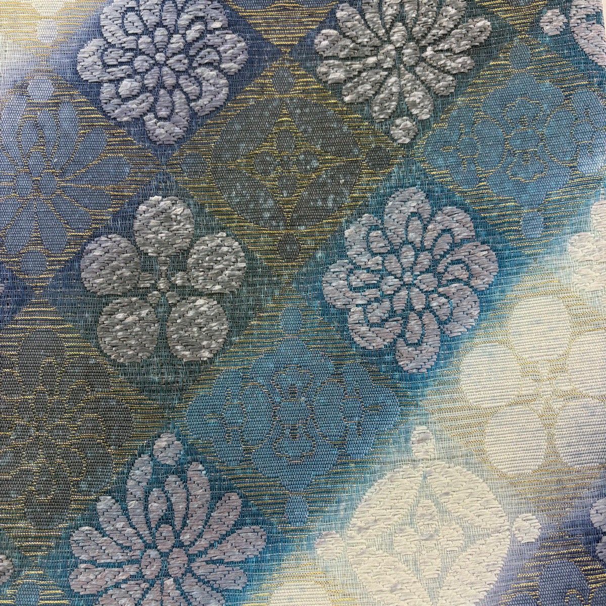 美品】 袋帯 名品 花 七宝 箔 藍色 六通 正絹 【中古】 - メルカリ