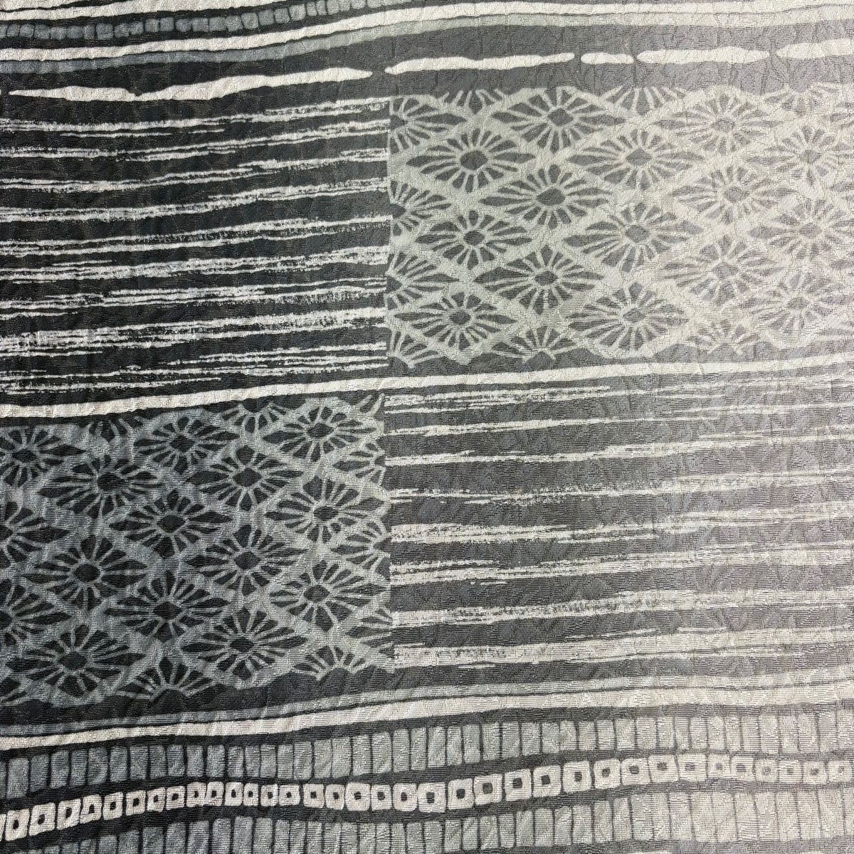 美品】 袋帯 名品 花 幾何学模様 金通し 墨色 全通 正絹 【中古