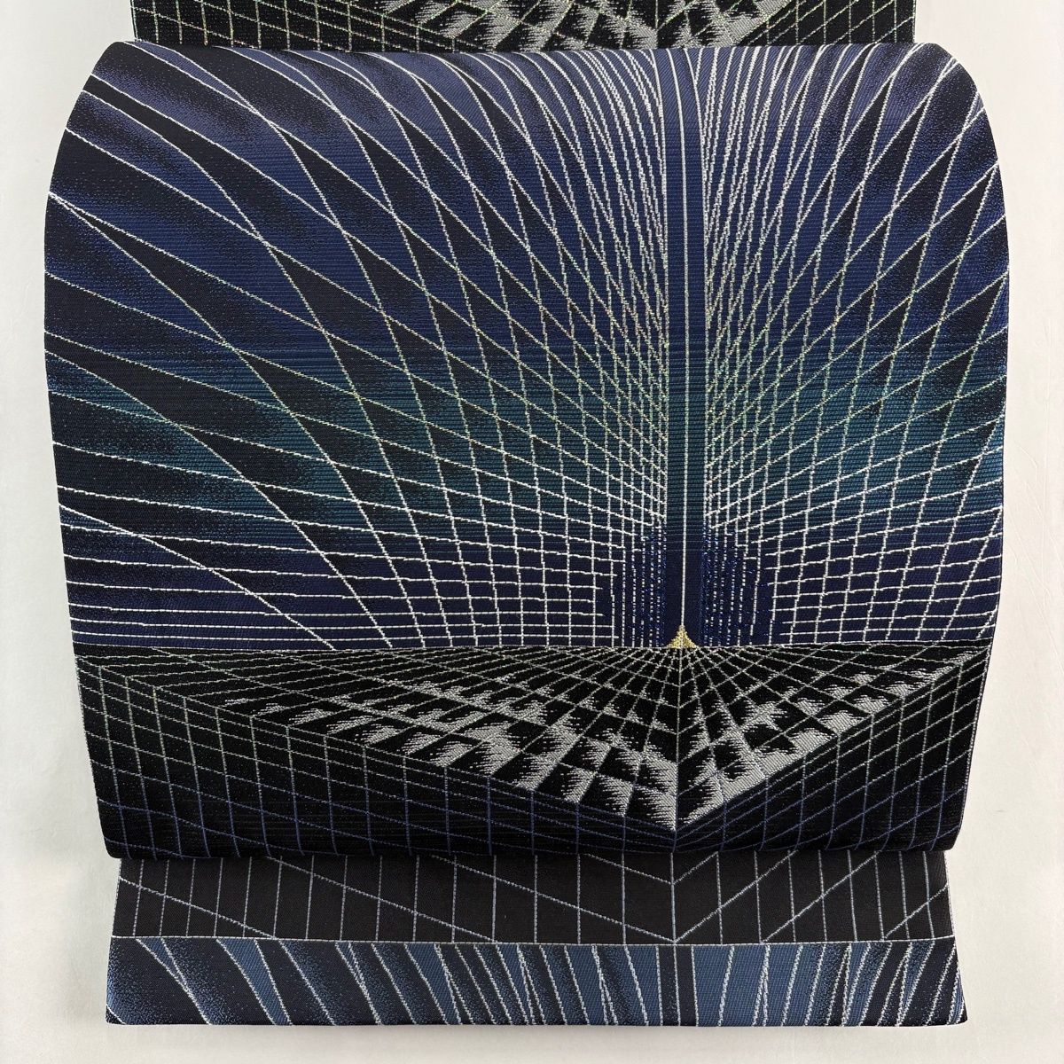 袋帯 幾何学 金糸 青紫 全通 正絹