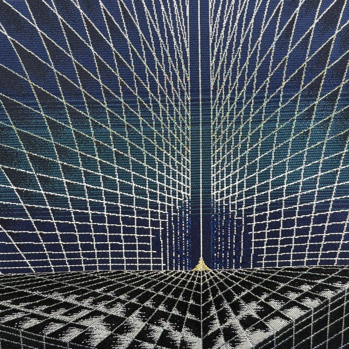 袋帯 名品 幾何学 金糸 青紫 全通 正絹