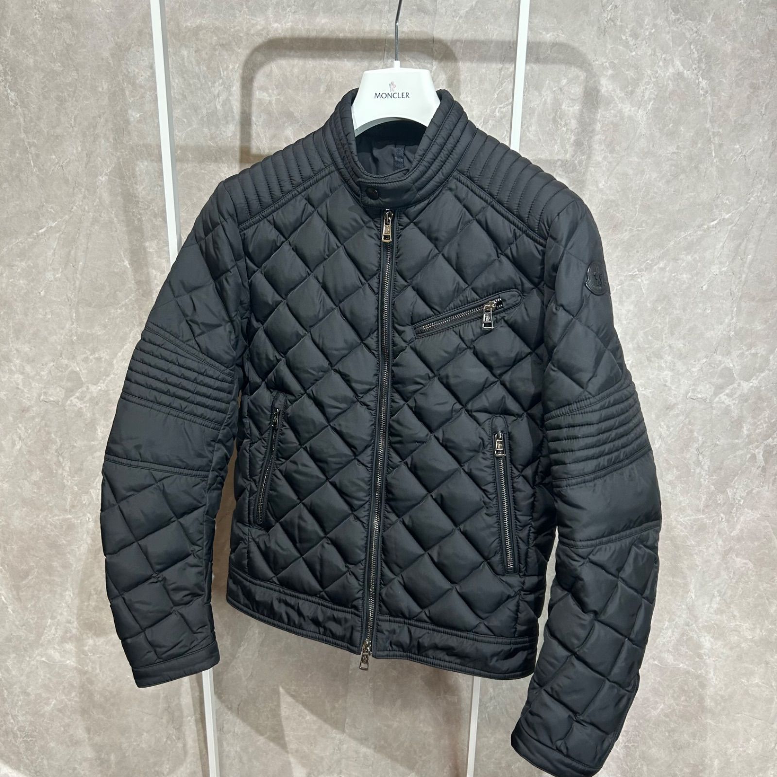 即決 MONCLER モンクレール ライダース ダウンジャケット黒 ブラック0