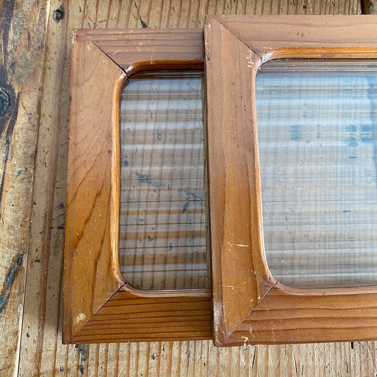 4点セット アンティーク 木枠 モールガラス 古い窓枠 フレーム