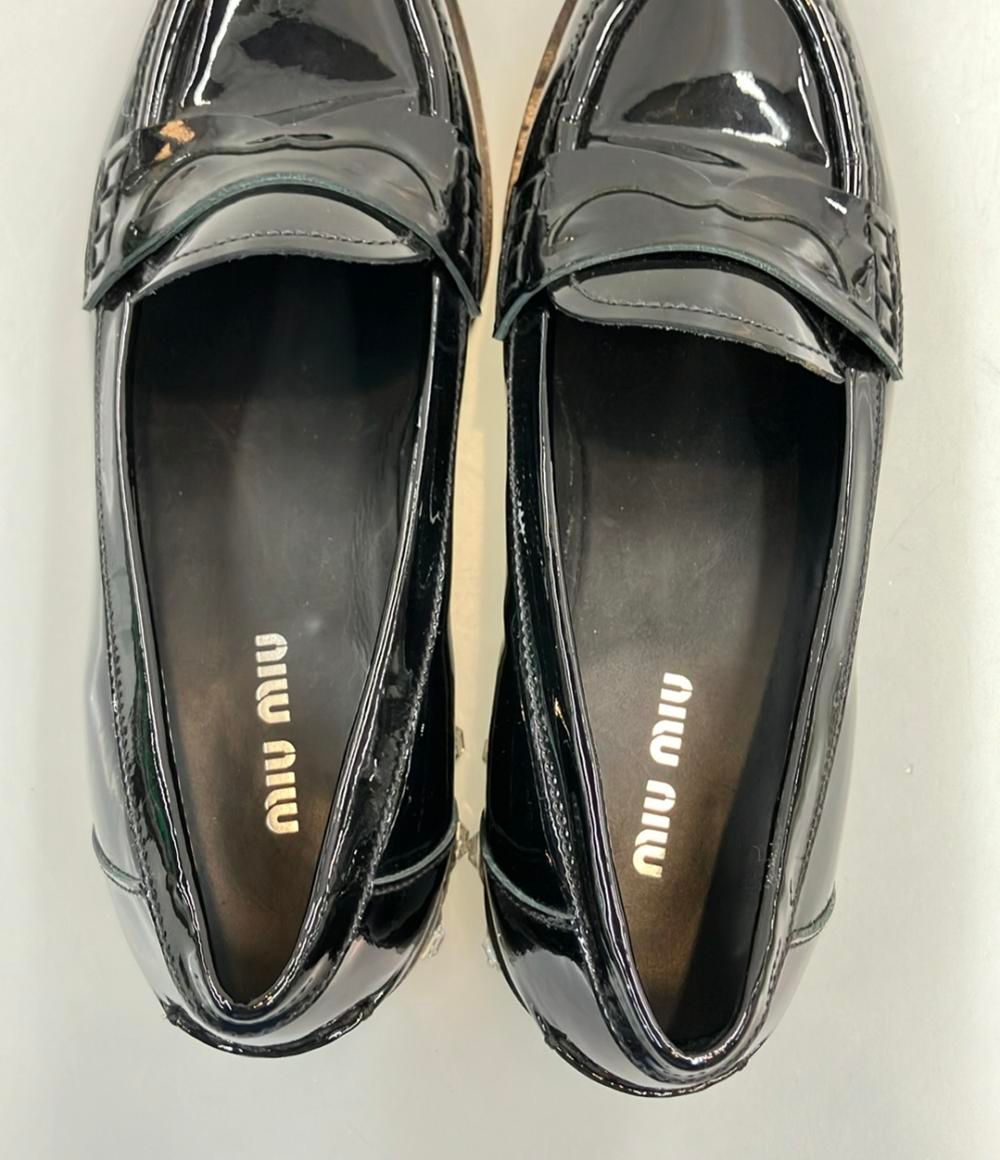 ミュウ ミュウ コインローファー パテントレザー ビジュー レディース