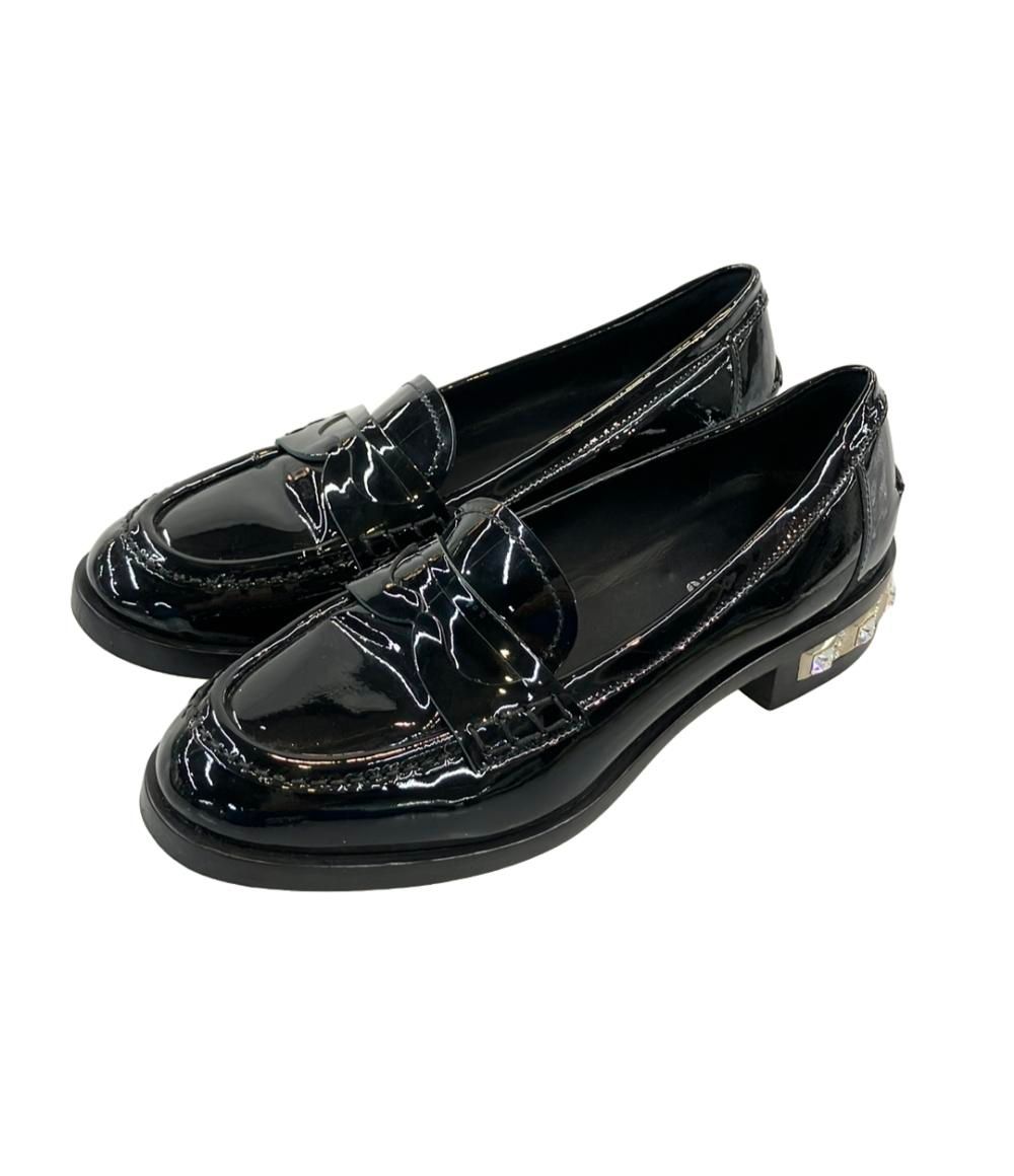 ミュウ ミュウ コインローファー パテントレザー ビジュー レディース