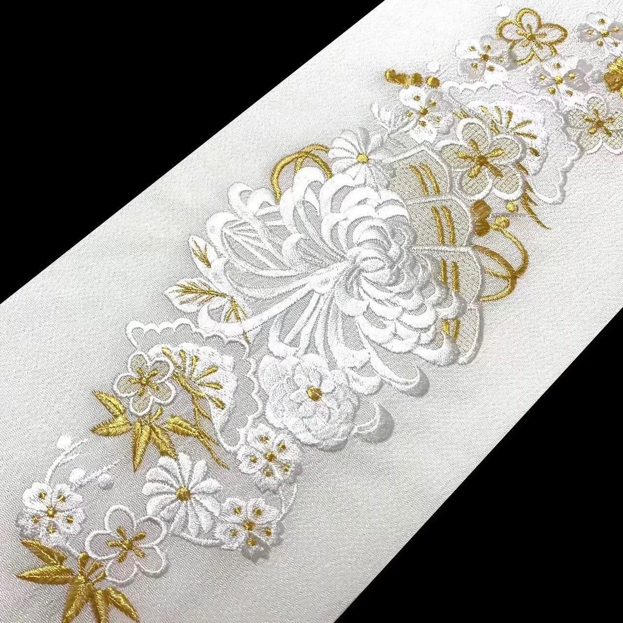 半衿 重衿 2点セット 刺繍半衿白 S1 刺繍半襟 刺繍半衿 菊柄 重衿 紺金