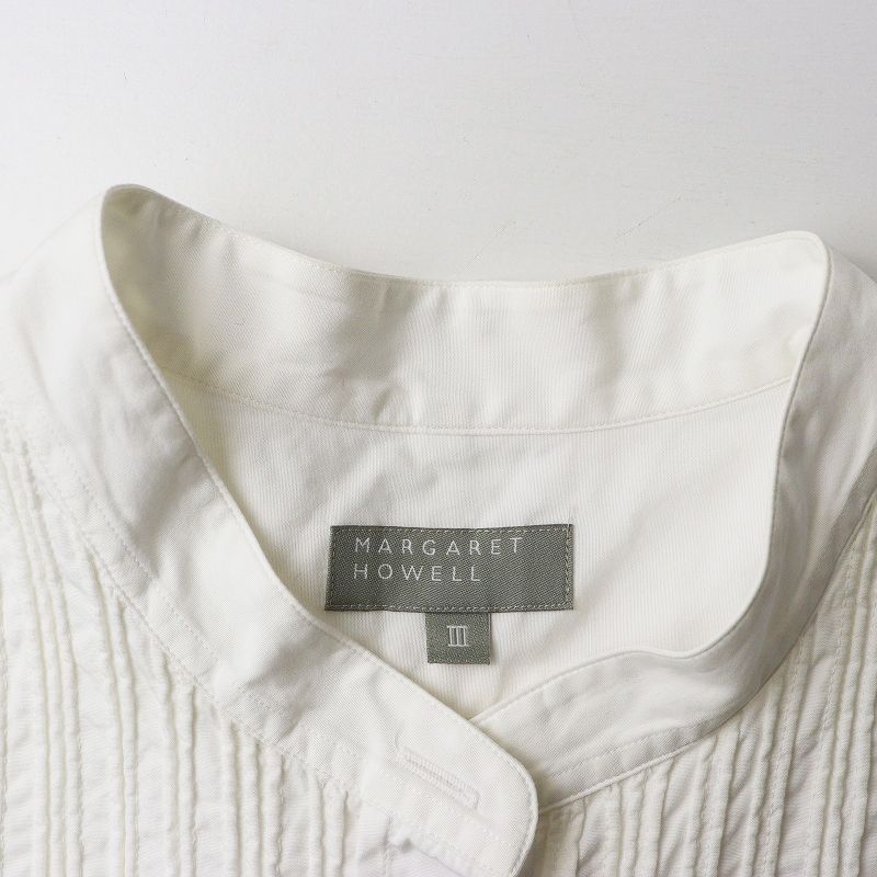マーガレットハウエル　長袖　コットン　バンドカラー　ブザム切替　ブラウス　1 マーガレットハウエル MARGARET HOWELL コットンピンタック切替カラー