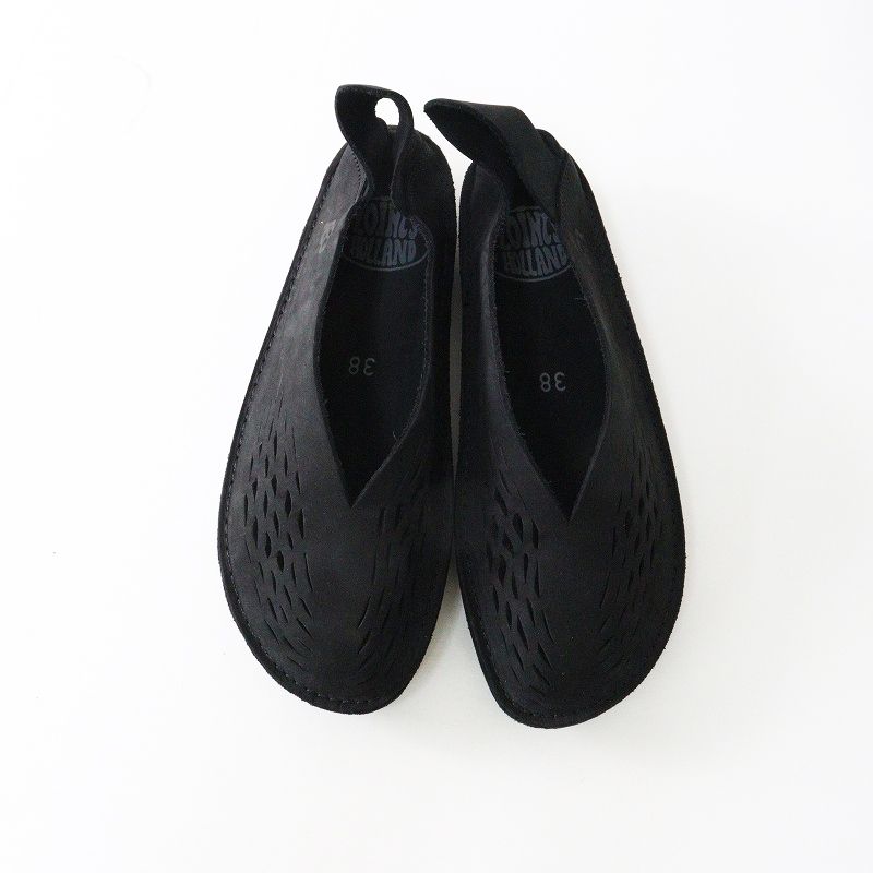 ロインツ LOINTS OF HOLLAND ワックスヌバックレザー スリッポンシューズ Turboソール 38 24 cm ブラック┃