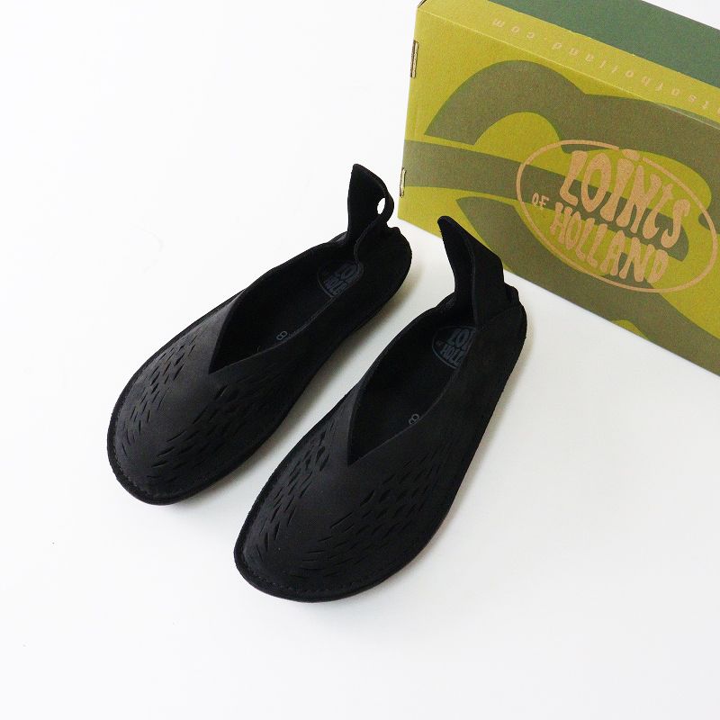 ロインツ LOINTS OF HOLLAND ワックスヌバックレザー スリッポンシューズ Turboソール 38 24 cm ブラック┃