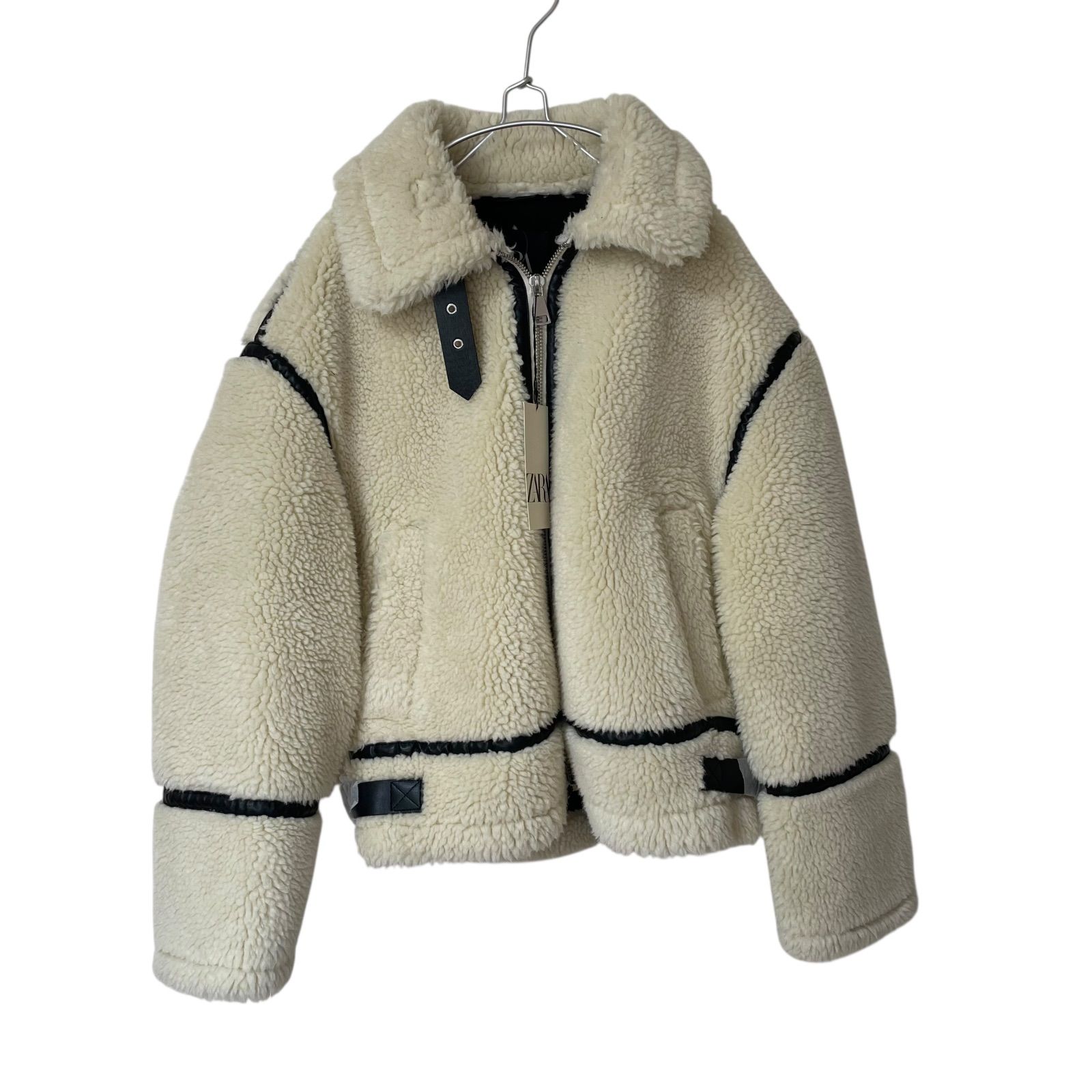 ZM1640【美品】ZARA ザラ ボアジャケット ネックベルト ホワイト