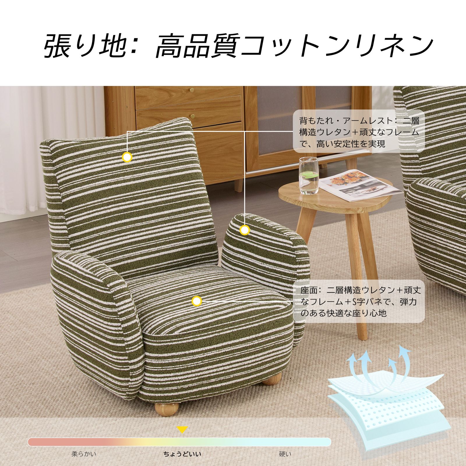 数量限定セール」 1人用ソファ ラウンジチェア シェニール生地 無垢材