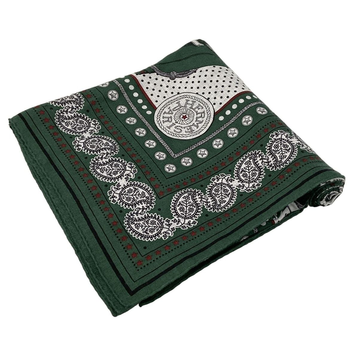 HERMES エルメス ストール ショール カレジェアン カレ140 グリーン グレー マルチ ズアヴとドラゴン シルク