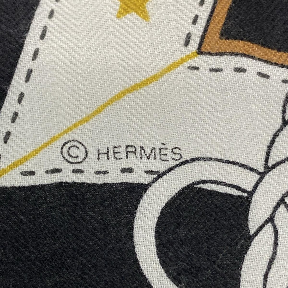 HERMES エルメス ストール ショール カレジェアン カレ140 黒×ブラウン×白 LA PROMENADE DU MATIN 朝の散歩 カシミヤ シルク
