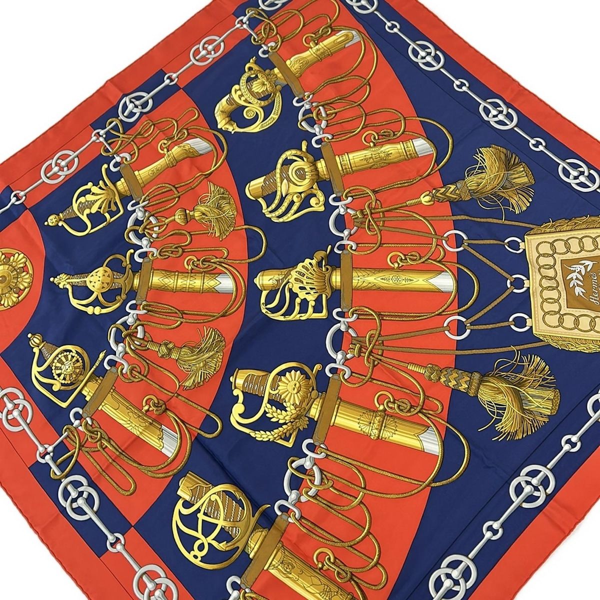 HERMES(エルメス) スカーフ カレ90 ストア レッド×ブルー×マルチ Cliquetis