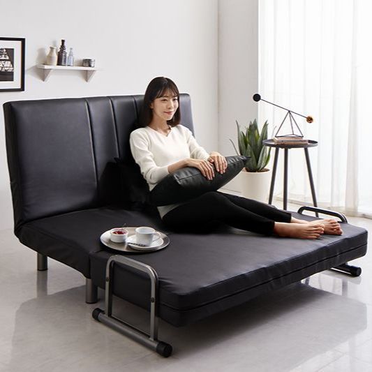 ♪3WAY セミダブル ハイバック カウチソファベッド 【ブラック・レザー