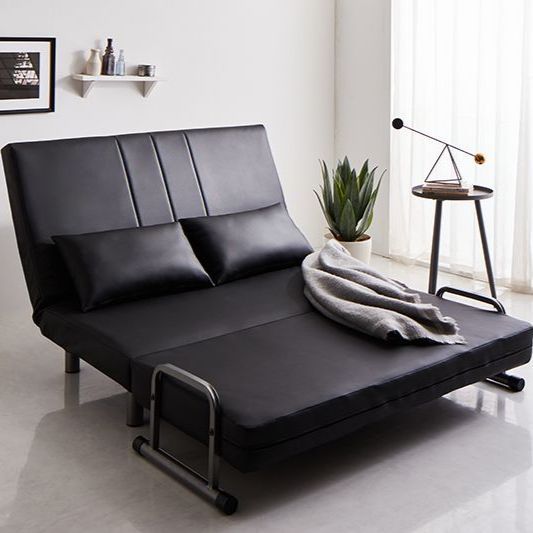 ♪3WAY セミダブル ハイバック カウチソファベッド 【ブラック・レザー
