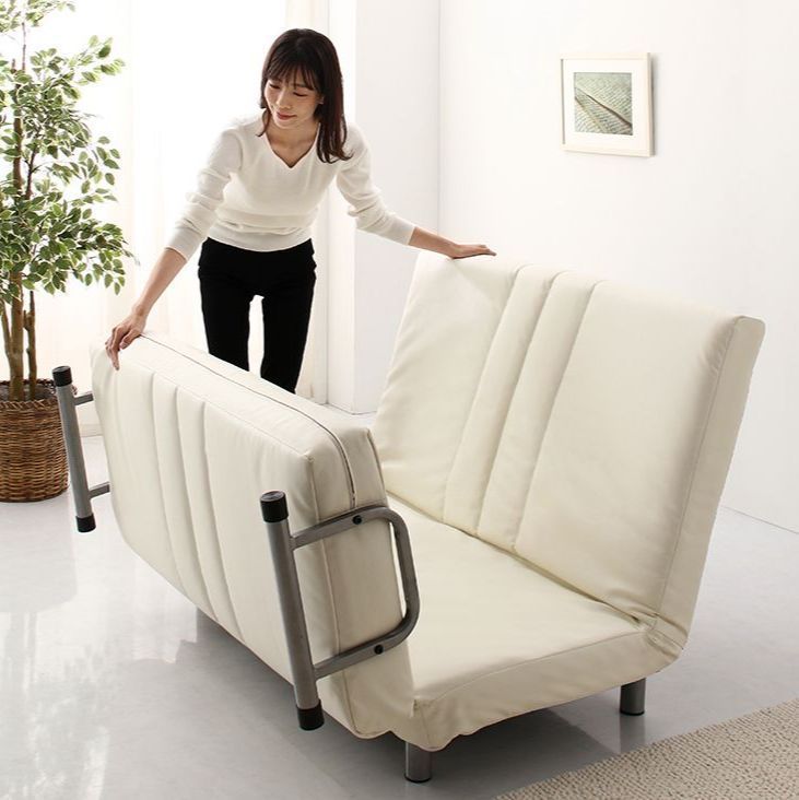 ③ 120cm幅◆3WAY ハイバック ソファベッド モダン セミダブル 白 3WAY セミダブル ハイバック カウチソファベッド 【ホワイト・レザー調