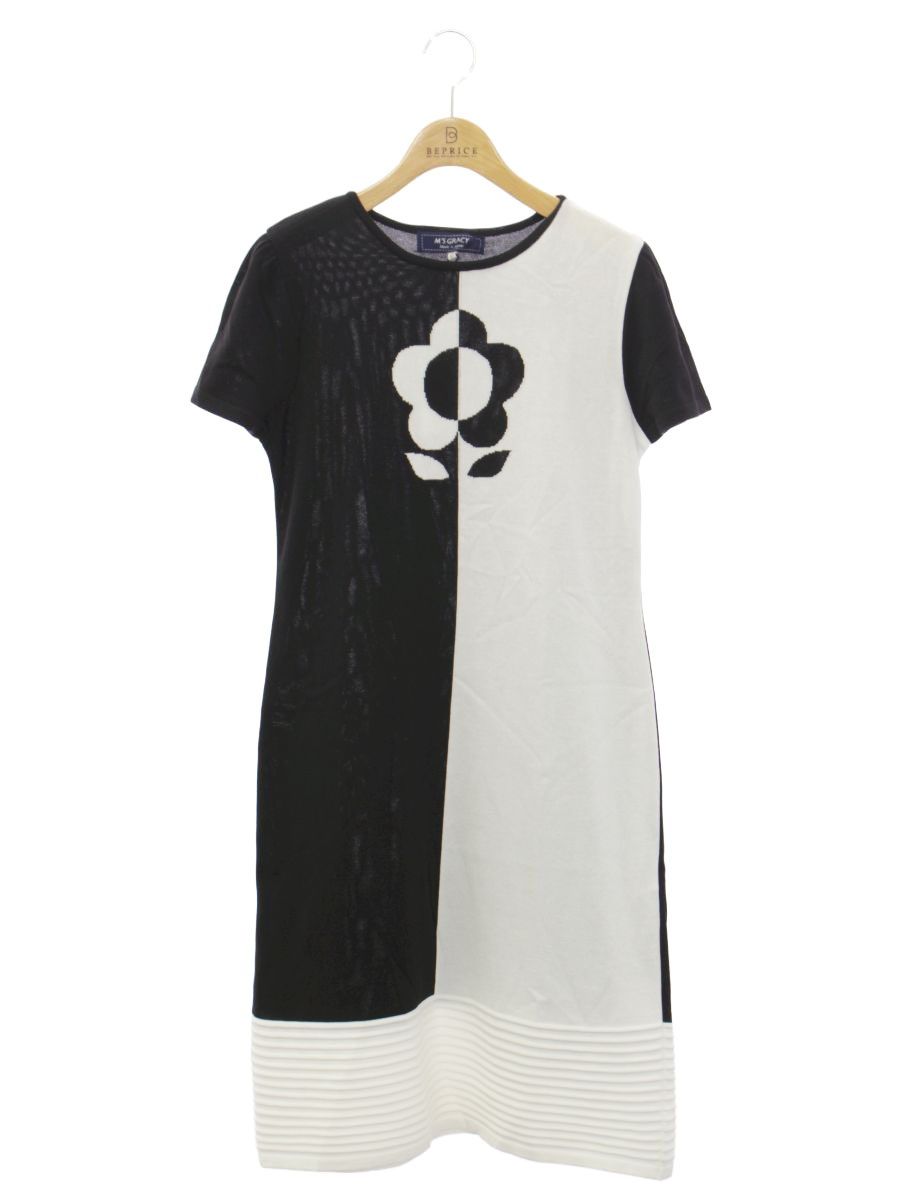 エムズグレイシー Black White Knit One piece 918130 ワンピース 40 ブラック ホワイト ニット