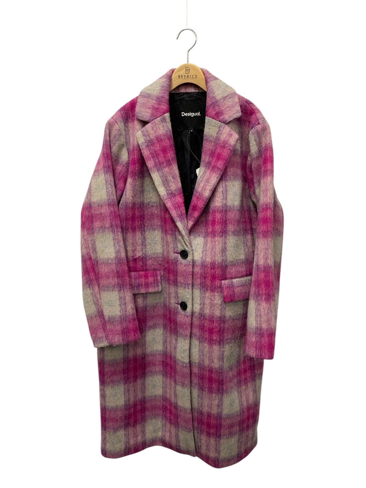 デシグアル Pink tartan coat チェスターコート M ピンク タータンチェック