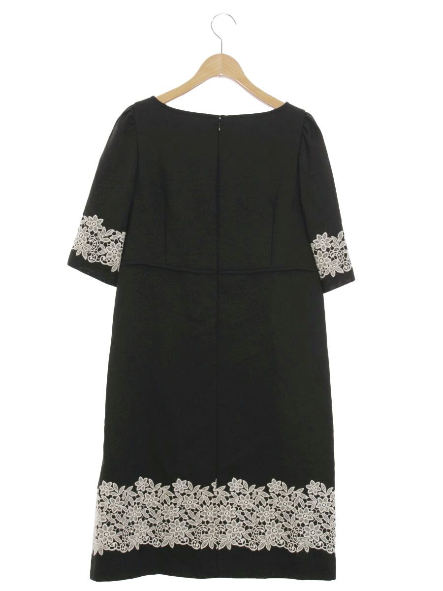 【美品】エムズグレイシー　ワンピース　40 ブラック×ベージュ　フラワー エムズグレイシー 811383 ワンピース 40 ブラック フラワー 刺繍