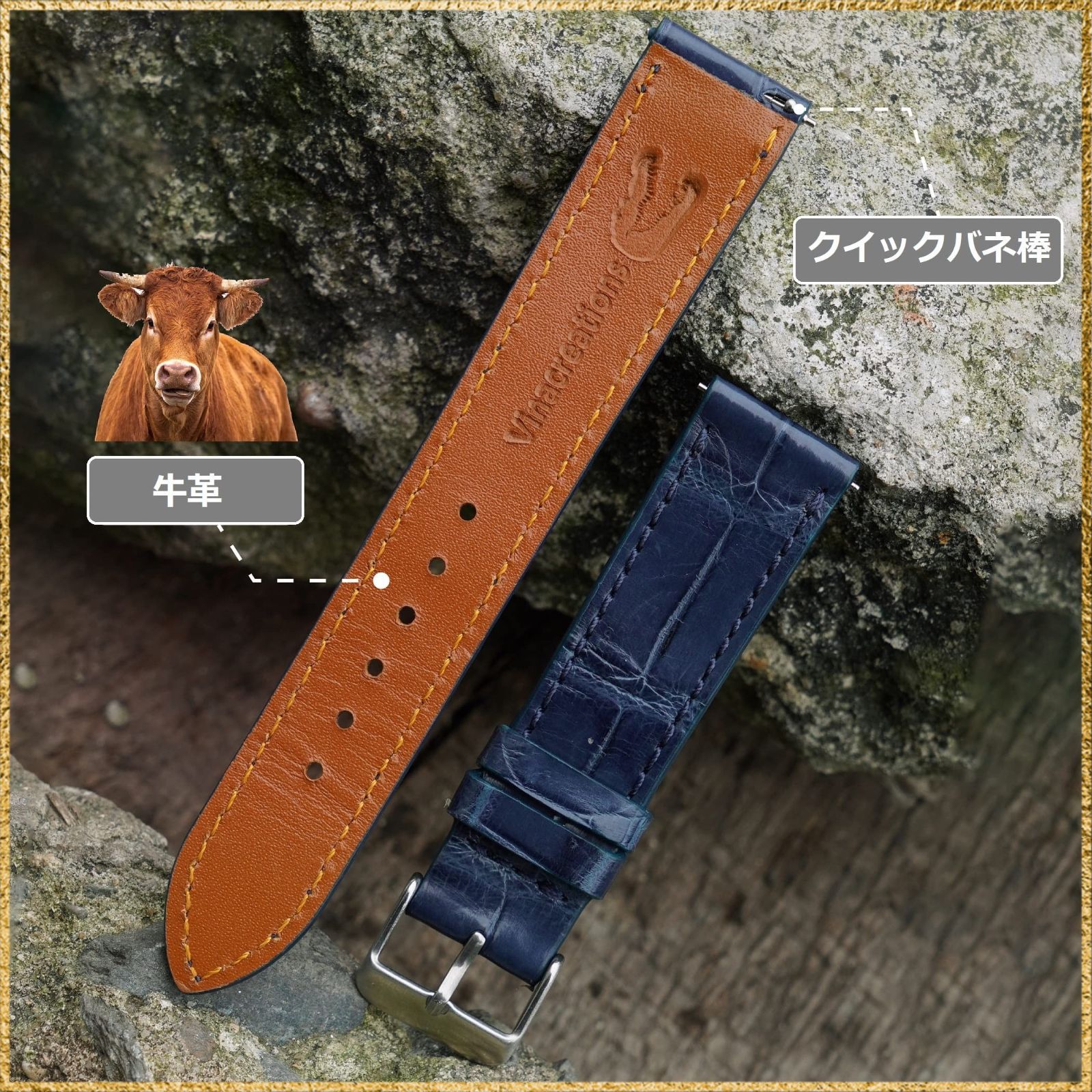☆送料無料☆ [vinacreations] 21mm ネイビーブルー クロコダイル