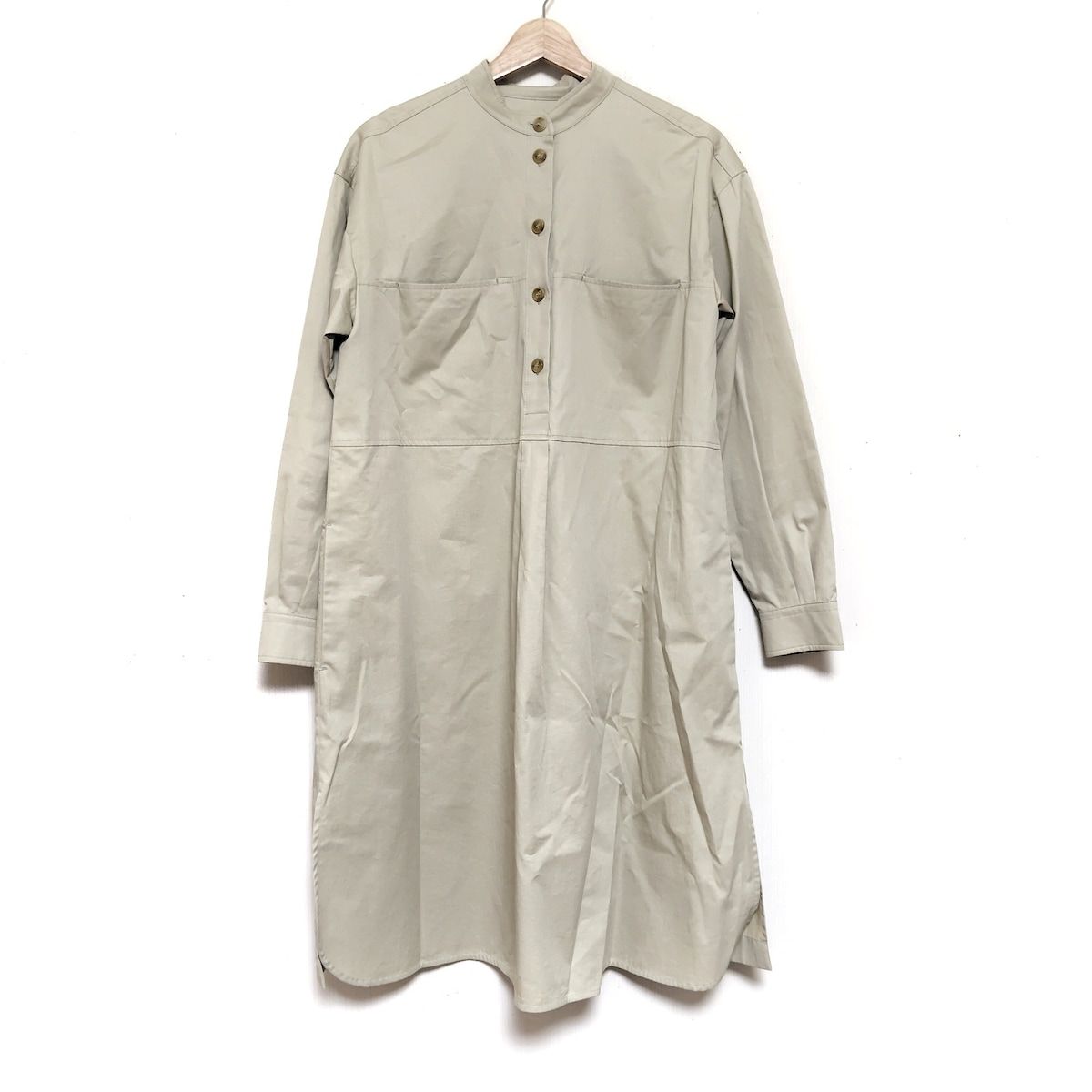 美品【S マックスマーラ】ベージュ　リネン　 長袖シャツワンピース　ベルト　36 S Max Mara(マックスマーラ) ワンピース サイズ40 M レディース