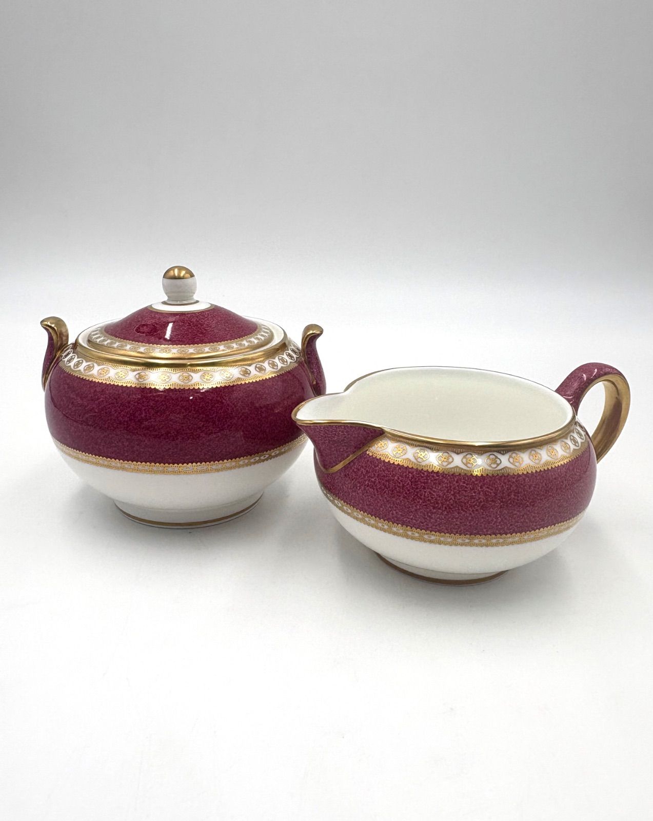 ウェッジウッド ユーランダー パウダールビー シュガーポット クリーマー 2点セット