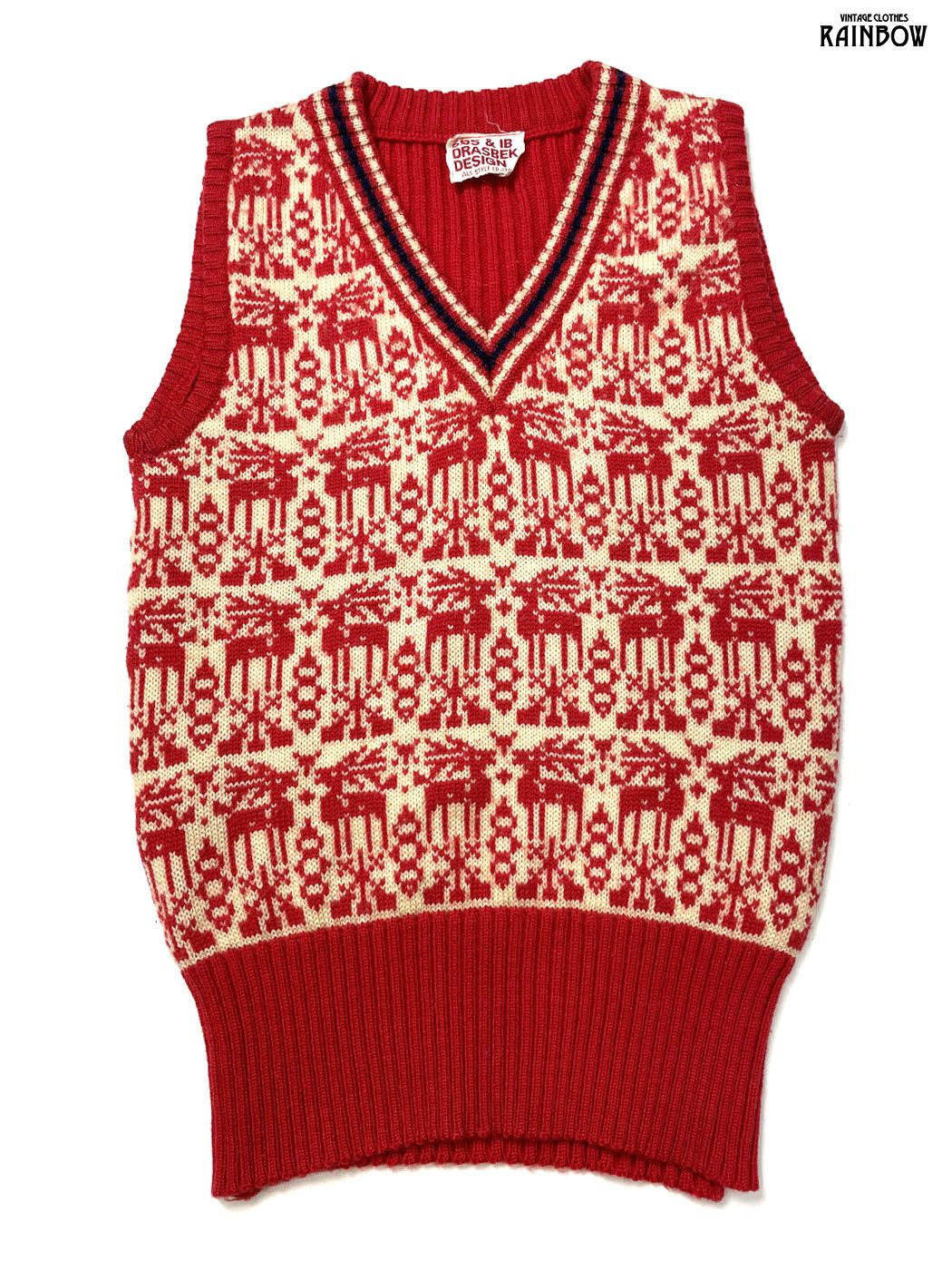 古着 総柄 ノルディック柄 ノースリーブ ベスト 赤 (ttu2512001