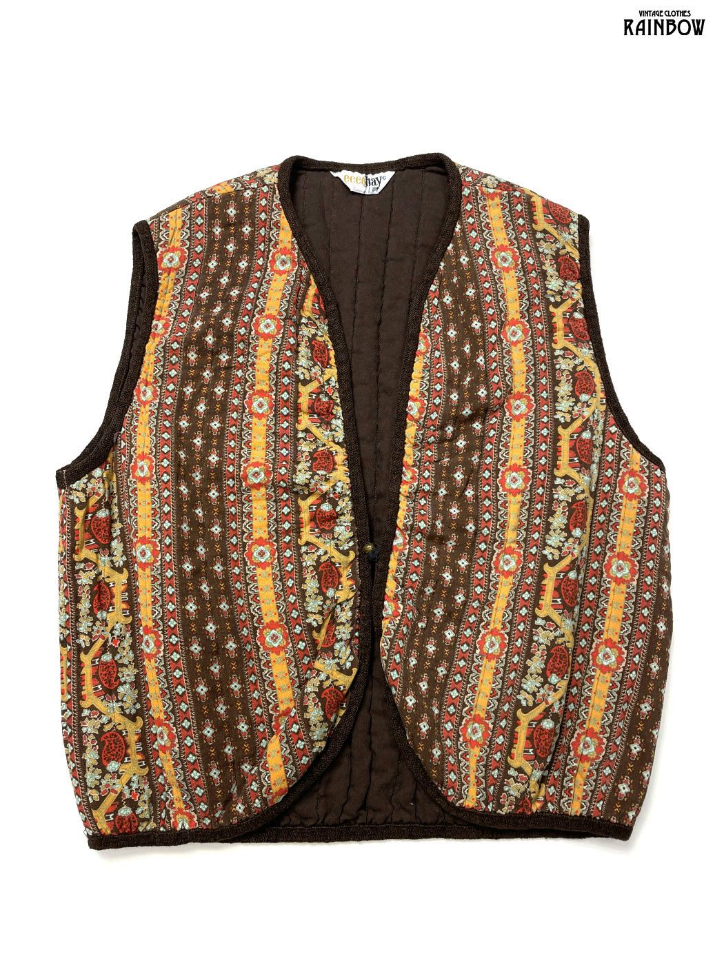 古着 eccobay 花柄 コットン ノースリーブ ベスト 茶 ttu 2512002