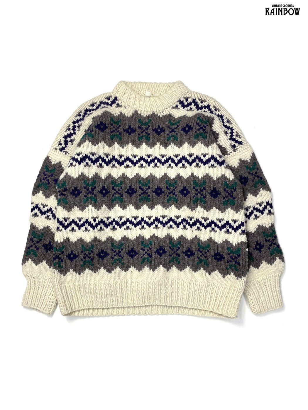 古着 総柄 長袖 ニット セーター 茶 ベージュ ttu 2512007