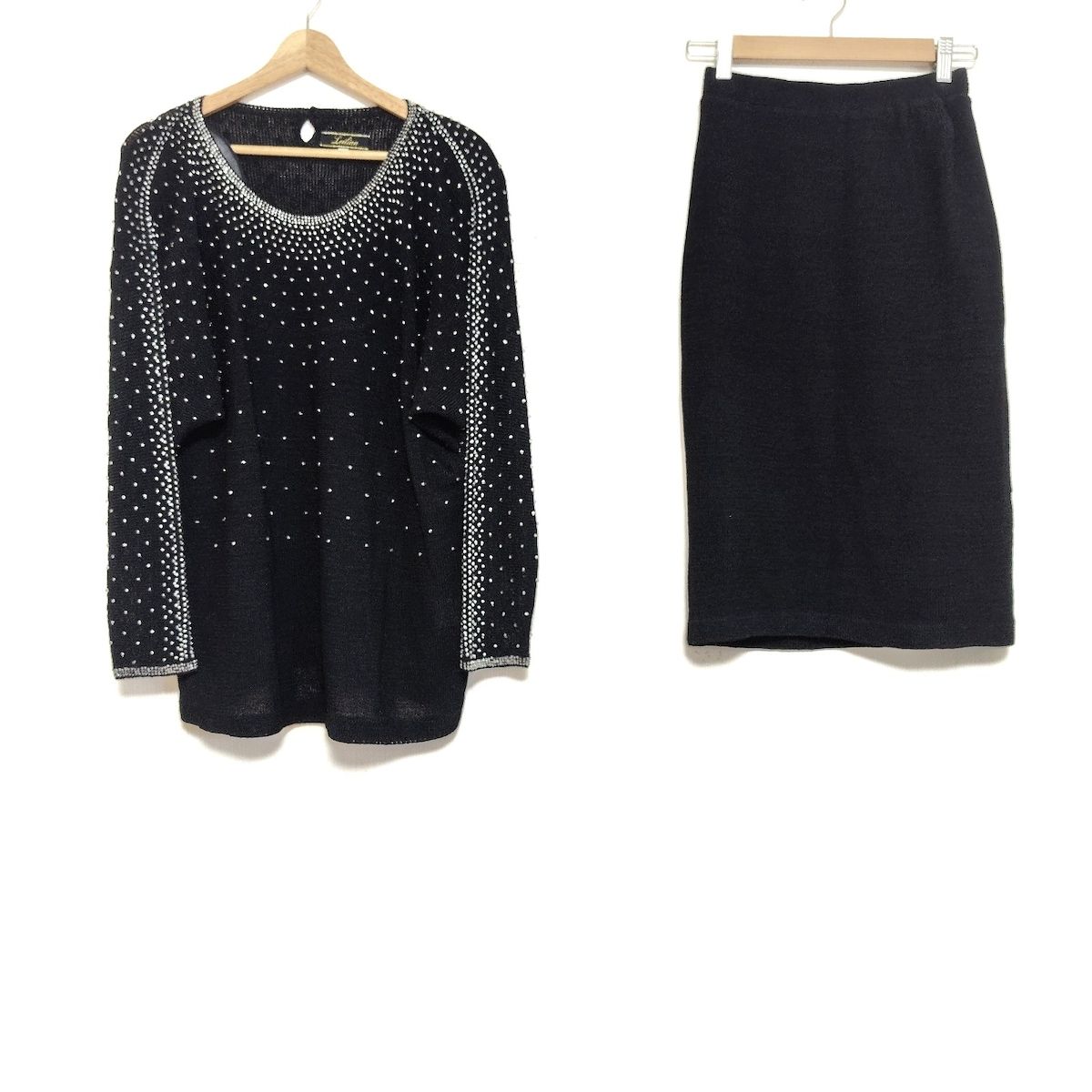 Leilian レリアン スカートセットアップ レディース - 黒 ビーズ ウエストゴム