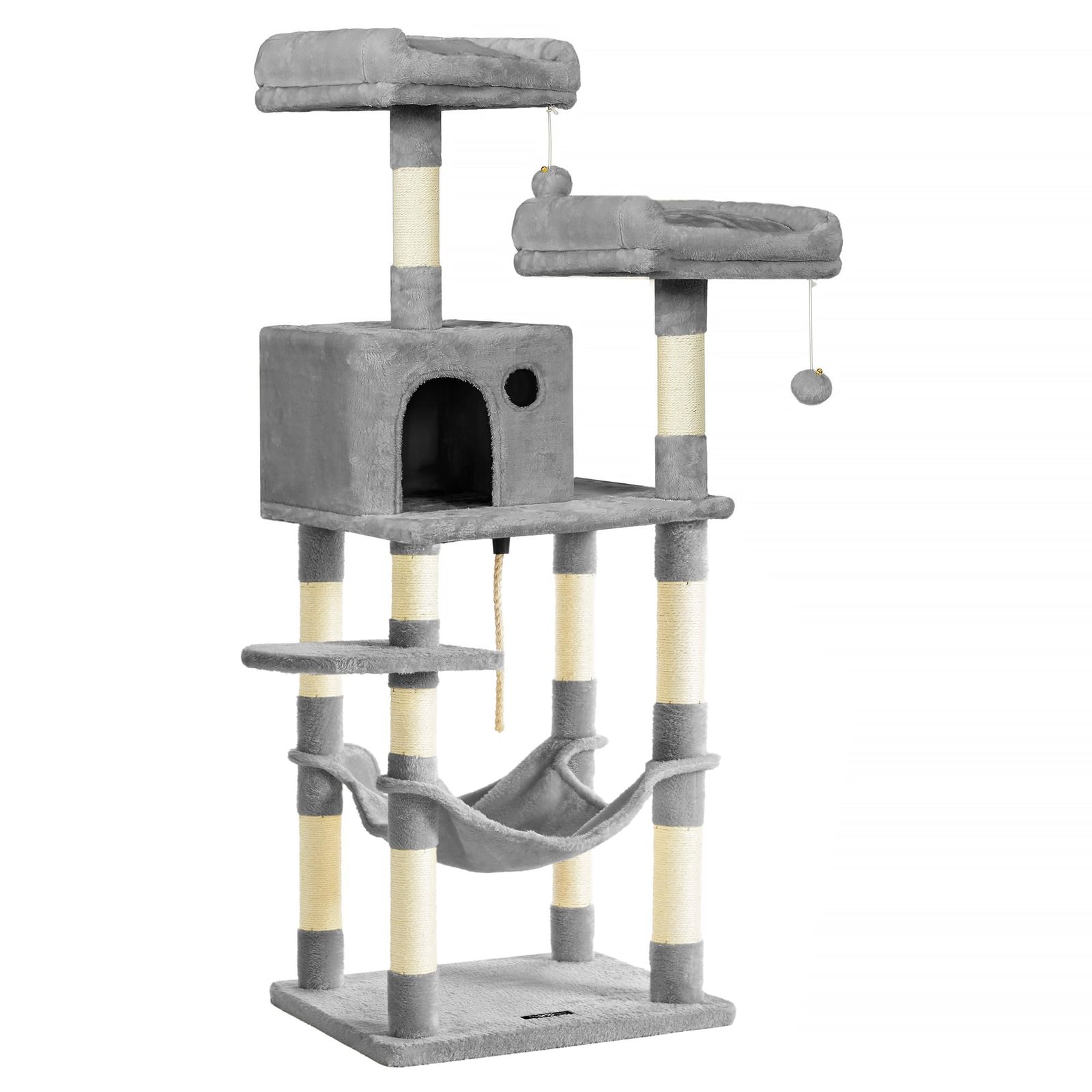 キャットタワー 大型猫用 猫タワー 多頭飼い ハンモック耐荷重20 kg 爪とぎ 登りやすい ボンボン 天然麻紐 据え置き 運動不足解消 安定性 高さ143 CM