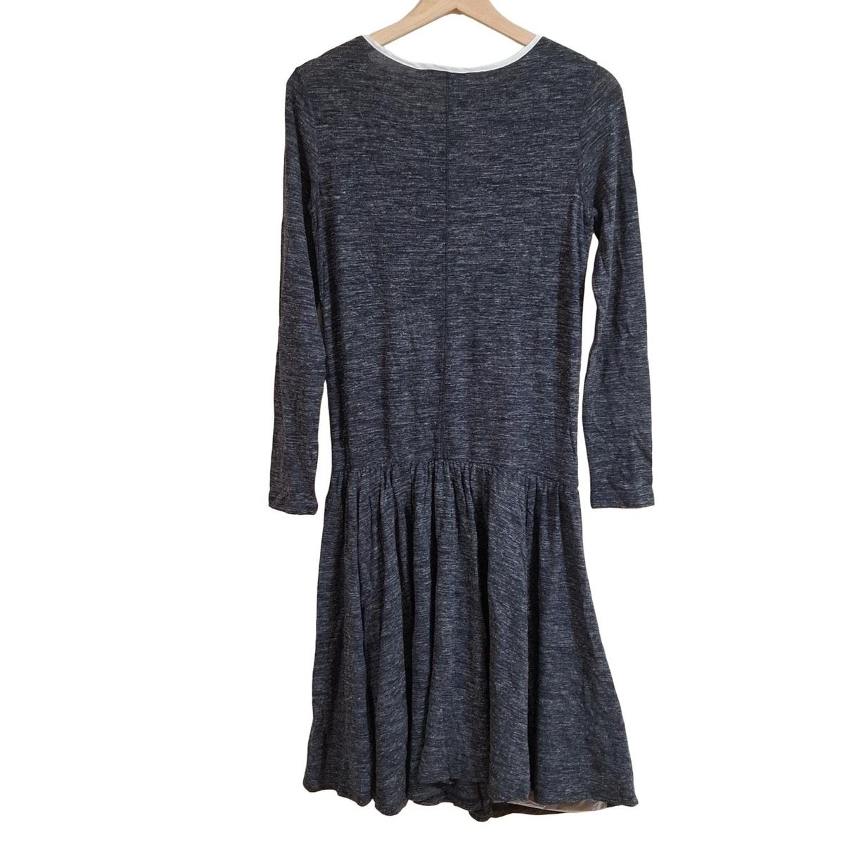 イントレンド マックスマーラアウトレット ワンピース サイズM レディース - ダークグレー×白 クルーネック 長袖 ひざ丈 ニット