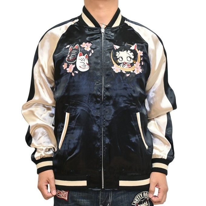 NEVER MIND ネバーマインド ベティブープ BBN-2608 リバーシブル スカジャン レーヨンサテン 稲荷ベティ アウター ベティちゃん メンズ bbn-2608